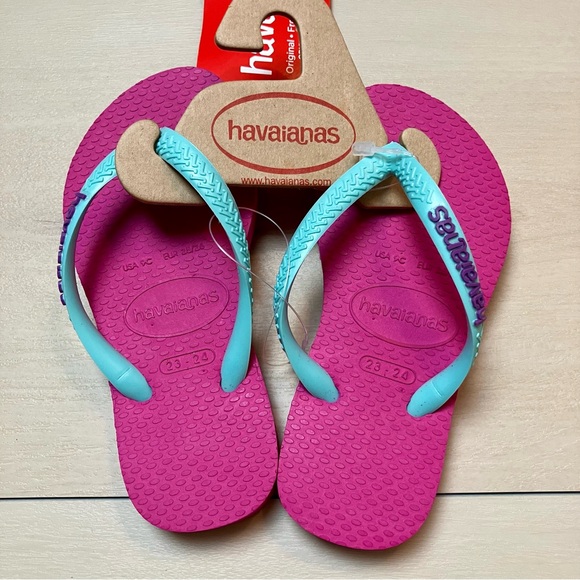 Havaianas toddler pink teal flip flops beach summer 23/24 9C  🩴 - Picture 6 of 7